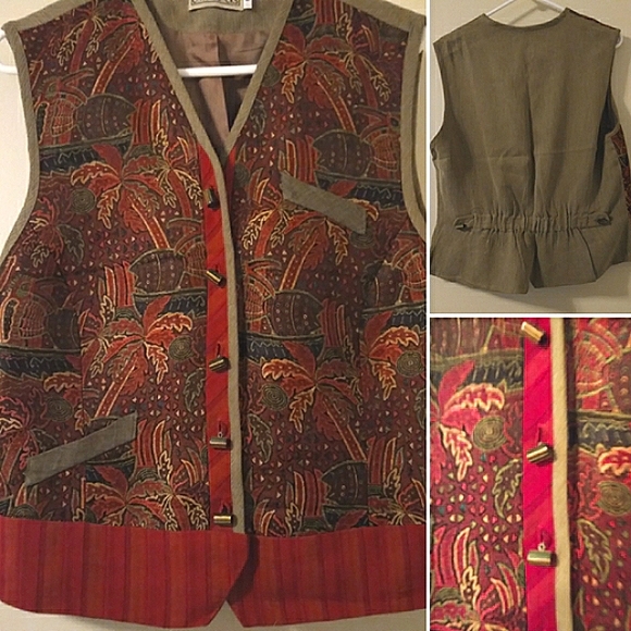 Vintage Canvasbacks Tencil & Linen Palm Trees Vest Size Large - Picture 3 of 14